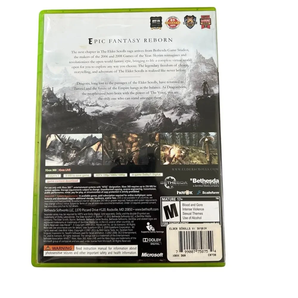 The Elder Scrolls V Skyrim Microsoft XBox 360 (2013)  w/ Manual
